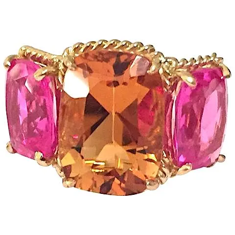 Mini Three Stone Ring with Rope Twist Border