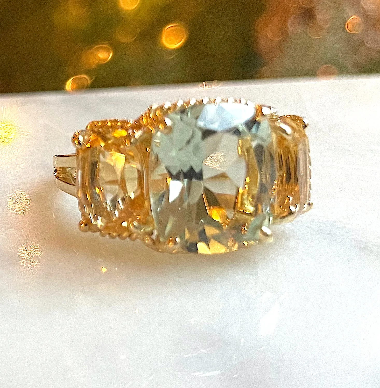 Mini Three Stone Ring with Rope Twist Border