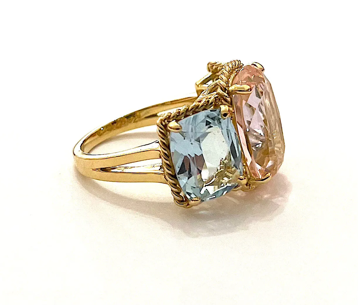 Mini Three Stone Ring with Rope Twist Border