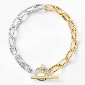 Mixed Metal Fob Paperclip Bracelet in Gold
