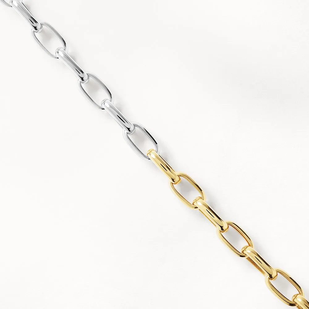 Mixed Metal Fob Paperclip Bracelet in Gold