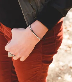 Modern Studded Silver and Linen Cord Bracelet