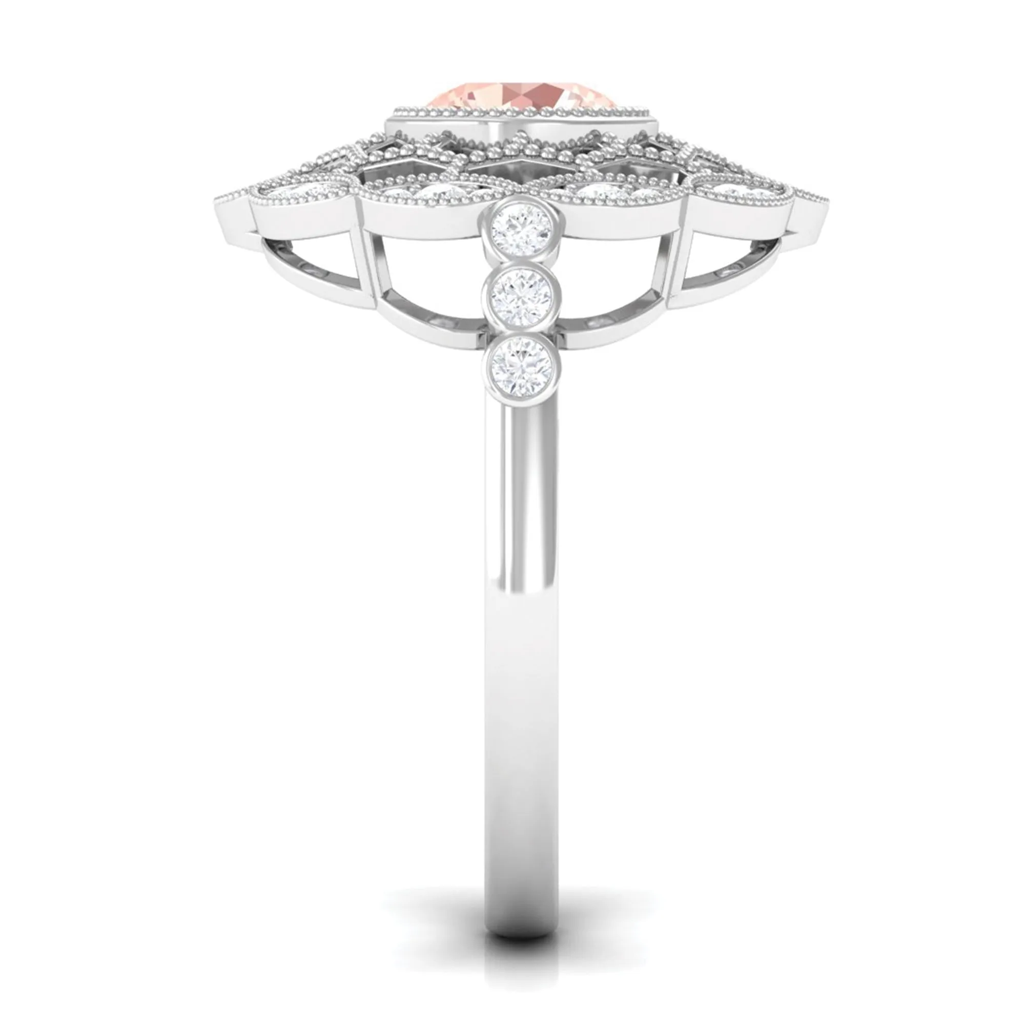 Morganite and Diamond Flower Statement Ring