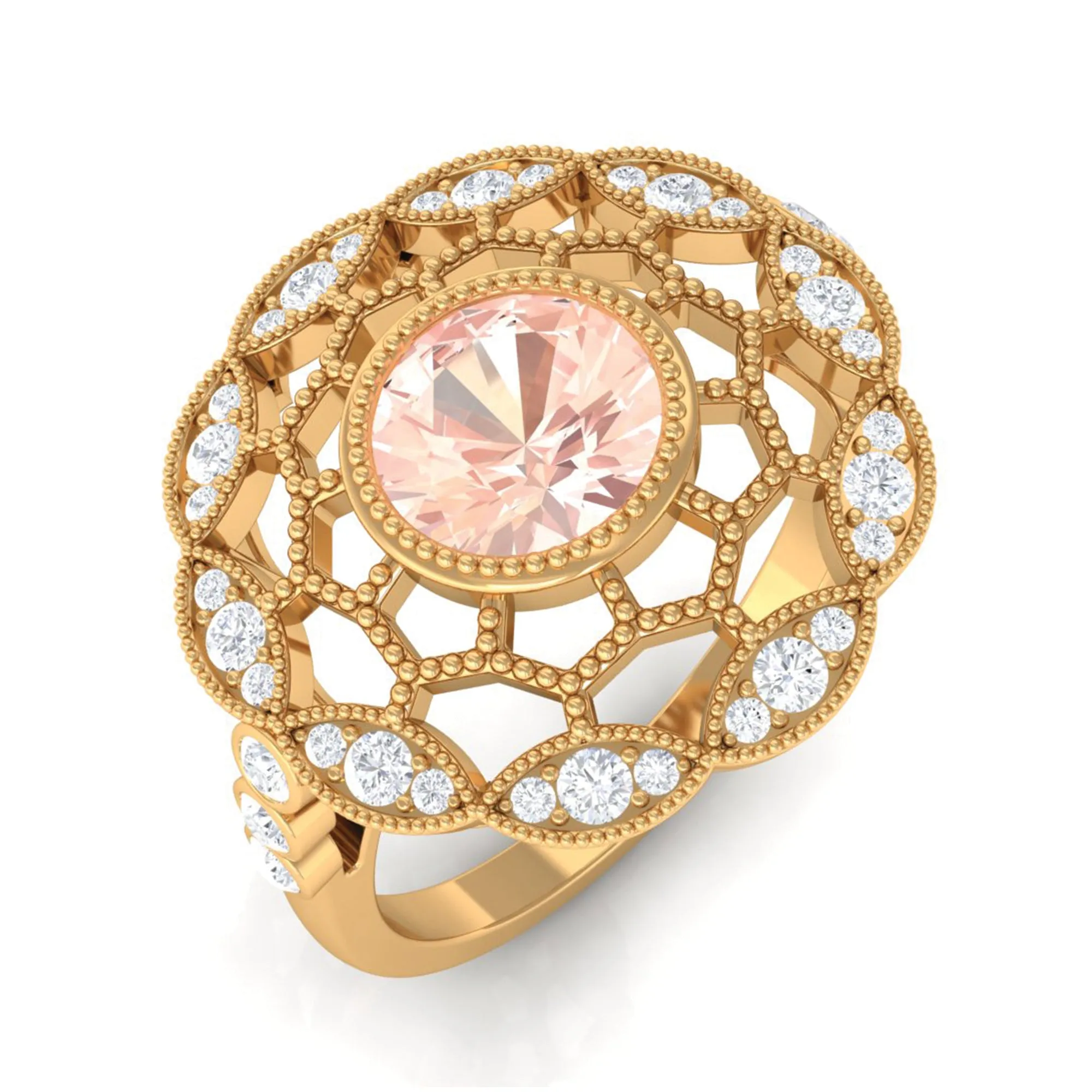 Morganite and Diamond Flower Statement Ring