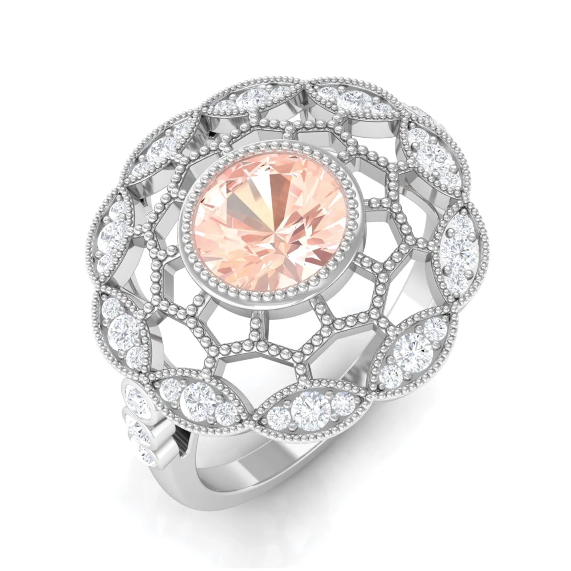 Morganite and Diamond Flower Statement Ring
