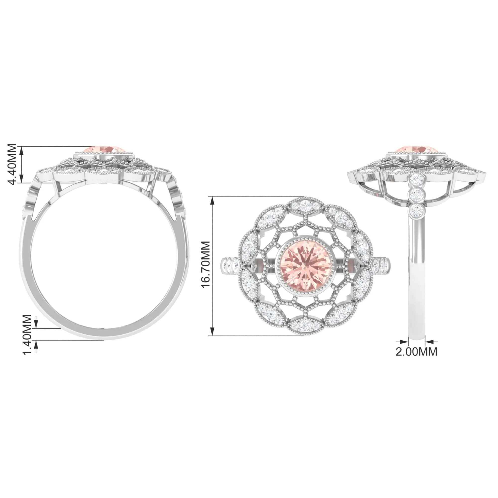 Morganite and Diamond Flower Statement Ring