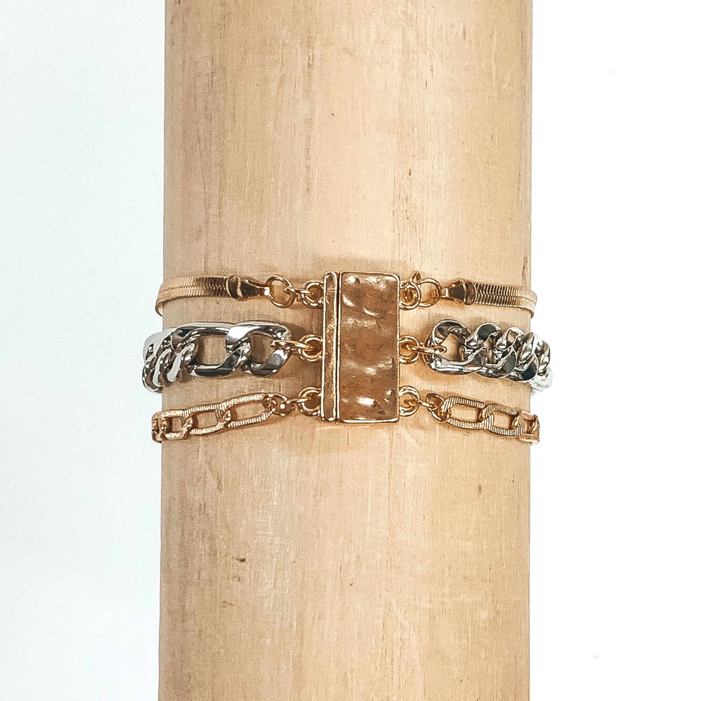 Multi Chain Magnetic Bracelet in Gold/Silver Tone