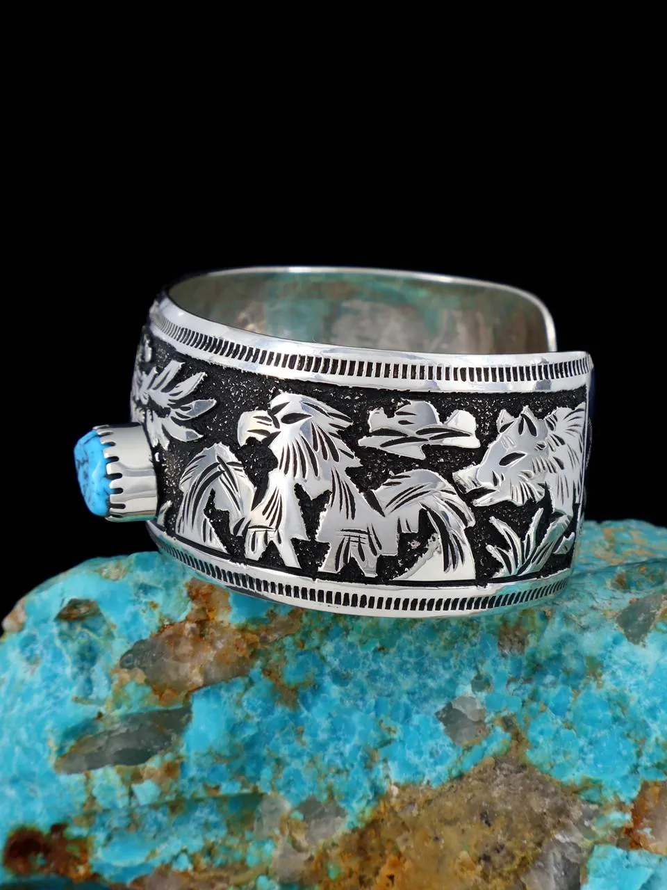 Native American Jewelry Kingman Turquoise Overlay Bracelet