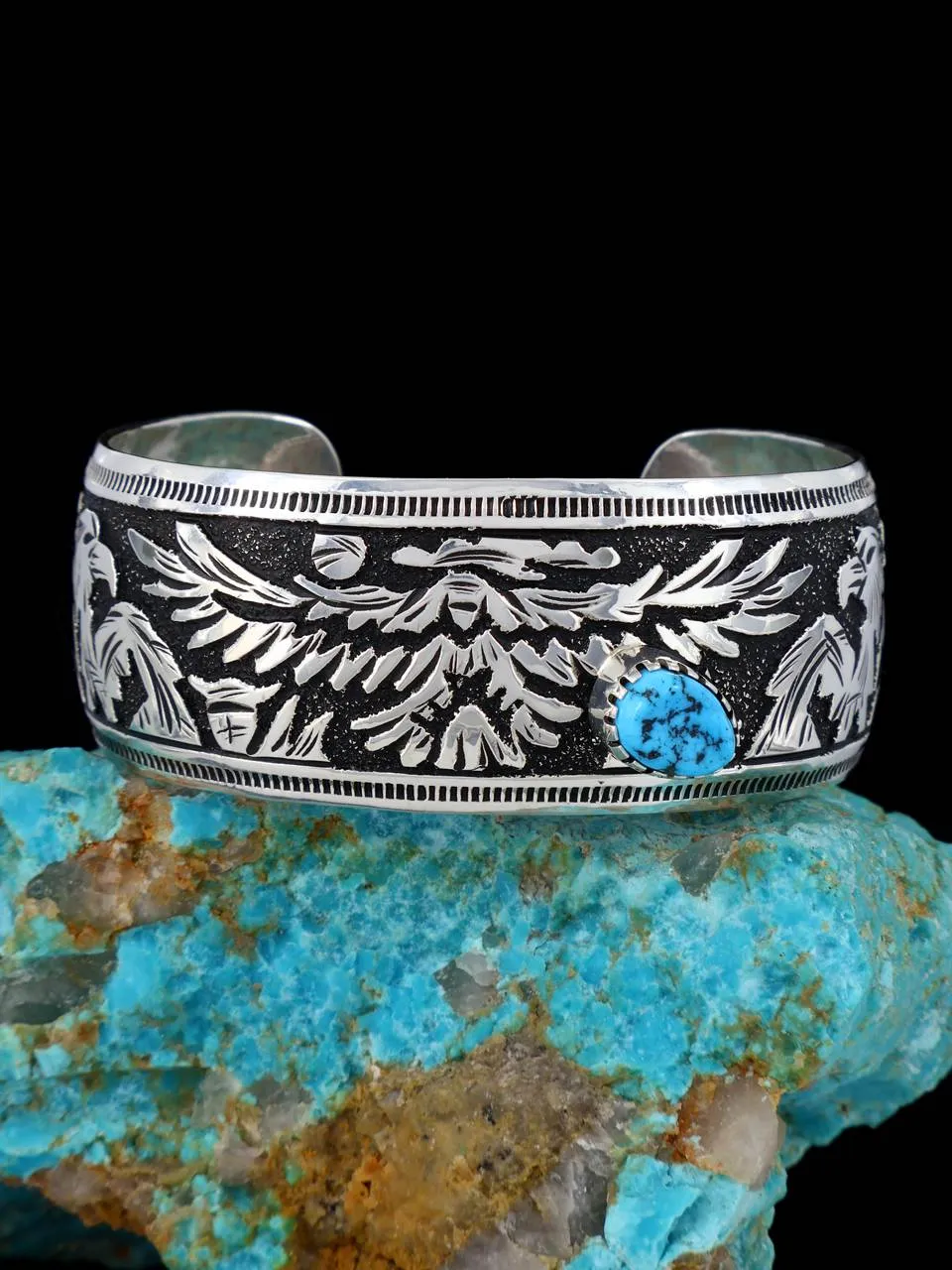 Native American Jewelry Kingman Turquoise Overlay Bracelet