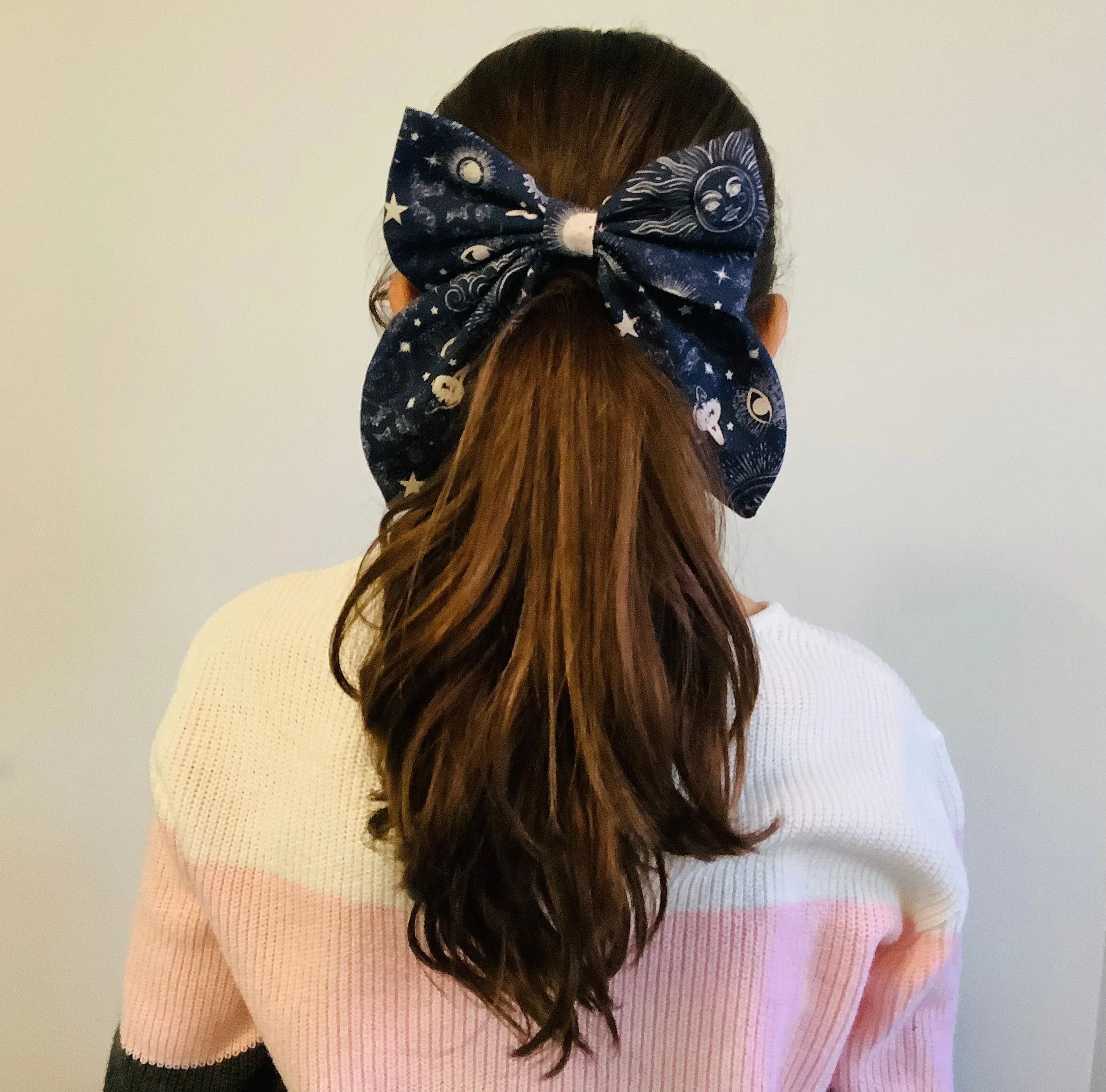 Navy Celestial Long Tail Hair Bow
