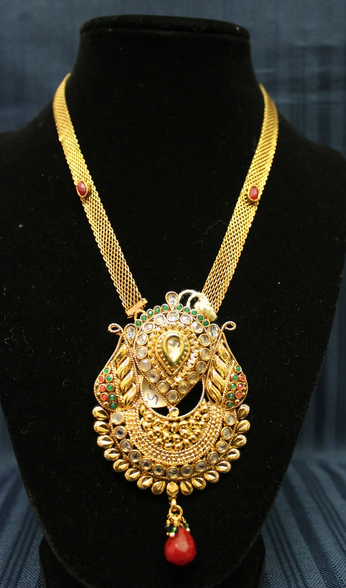 Necklace 4485 Zircon Red Green Stones Indian Set Shieno Sarees