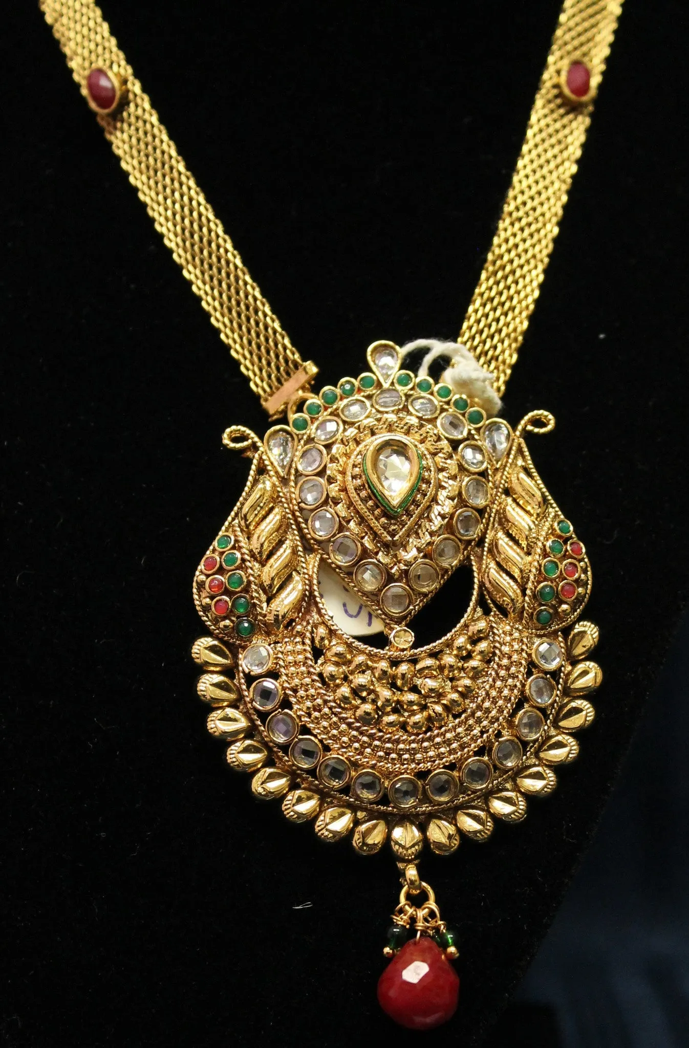Necklace 4485 Zircon Red Green Stones Indian Set Shieno Sarees
