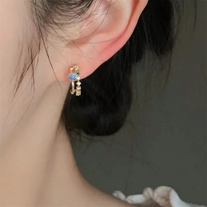 Opal Stud Light Luxury Zircon Pearl Sweet Fashion Blue Earring