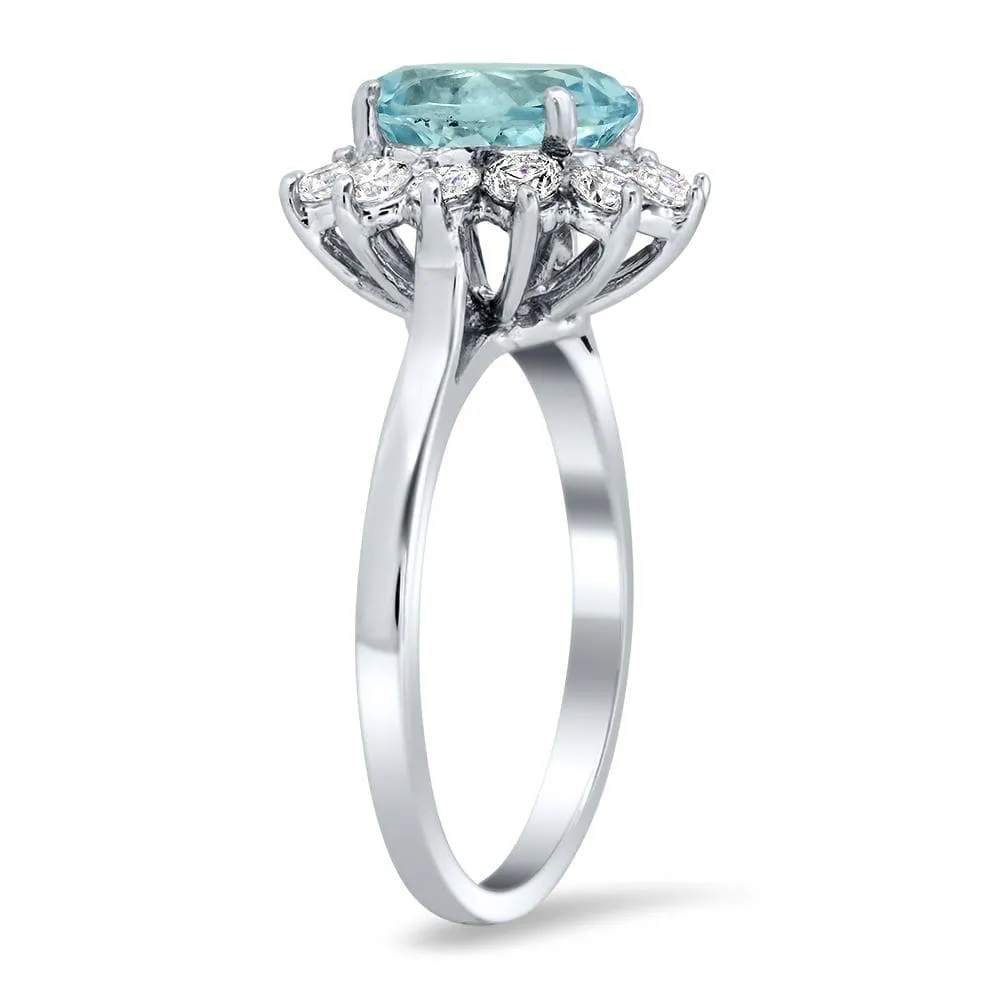 Oval Aquamarine and Diamond Halo Engagement Ring