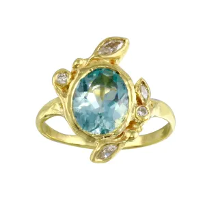 Oval Aquamarine Leaf Ring