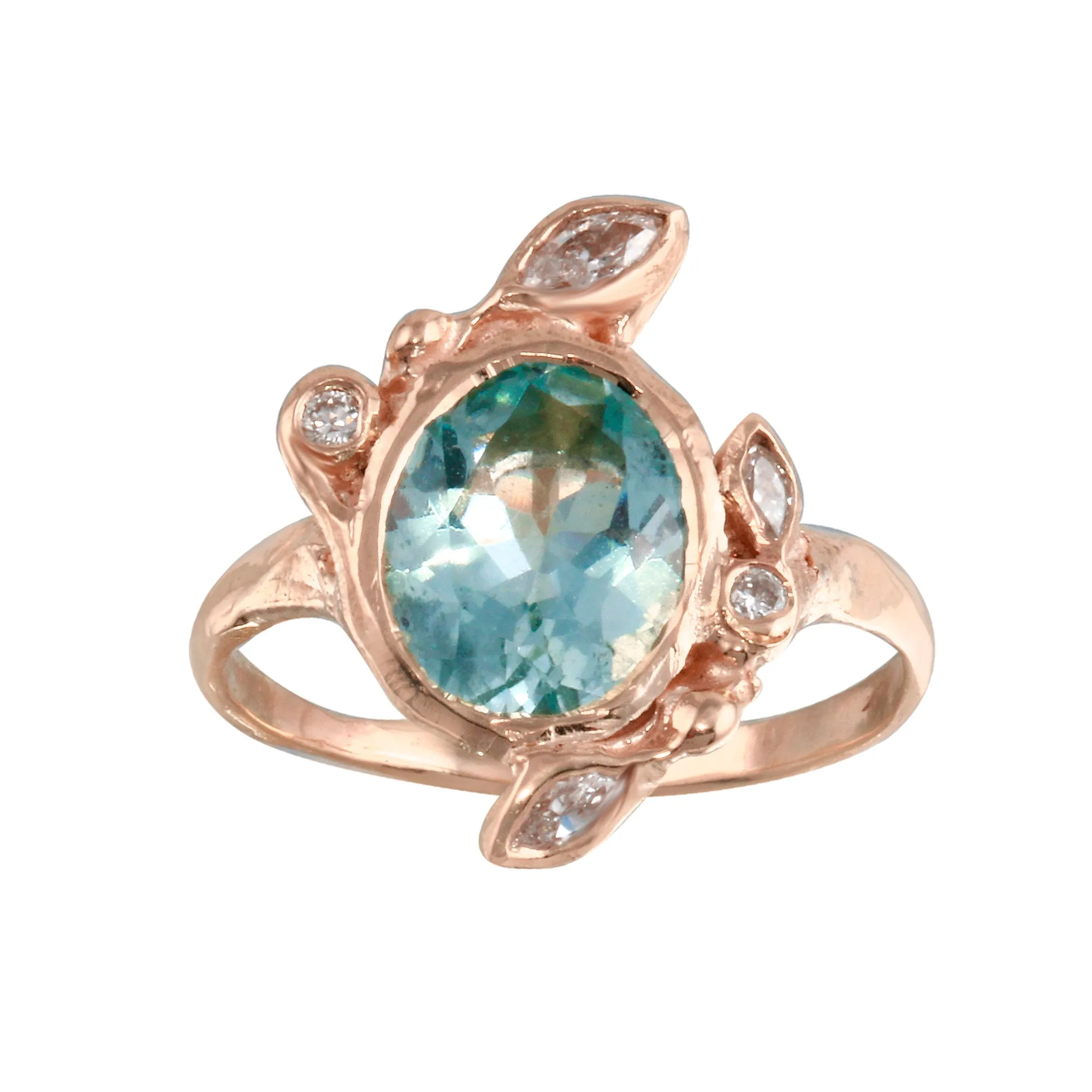 Oval Aquamarine Leaf Ring