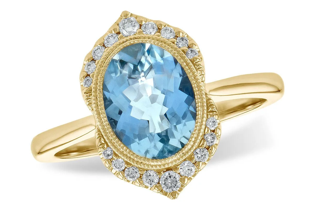 Oval-Cut Aquamarine with Unique Diamond Halo Ring