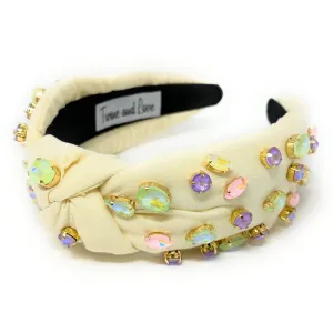 Pastel Yellow Jeweled Knot Headband