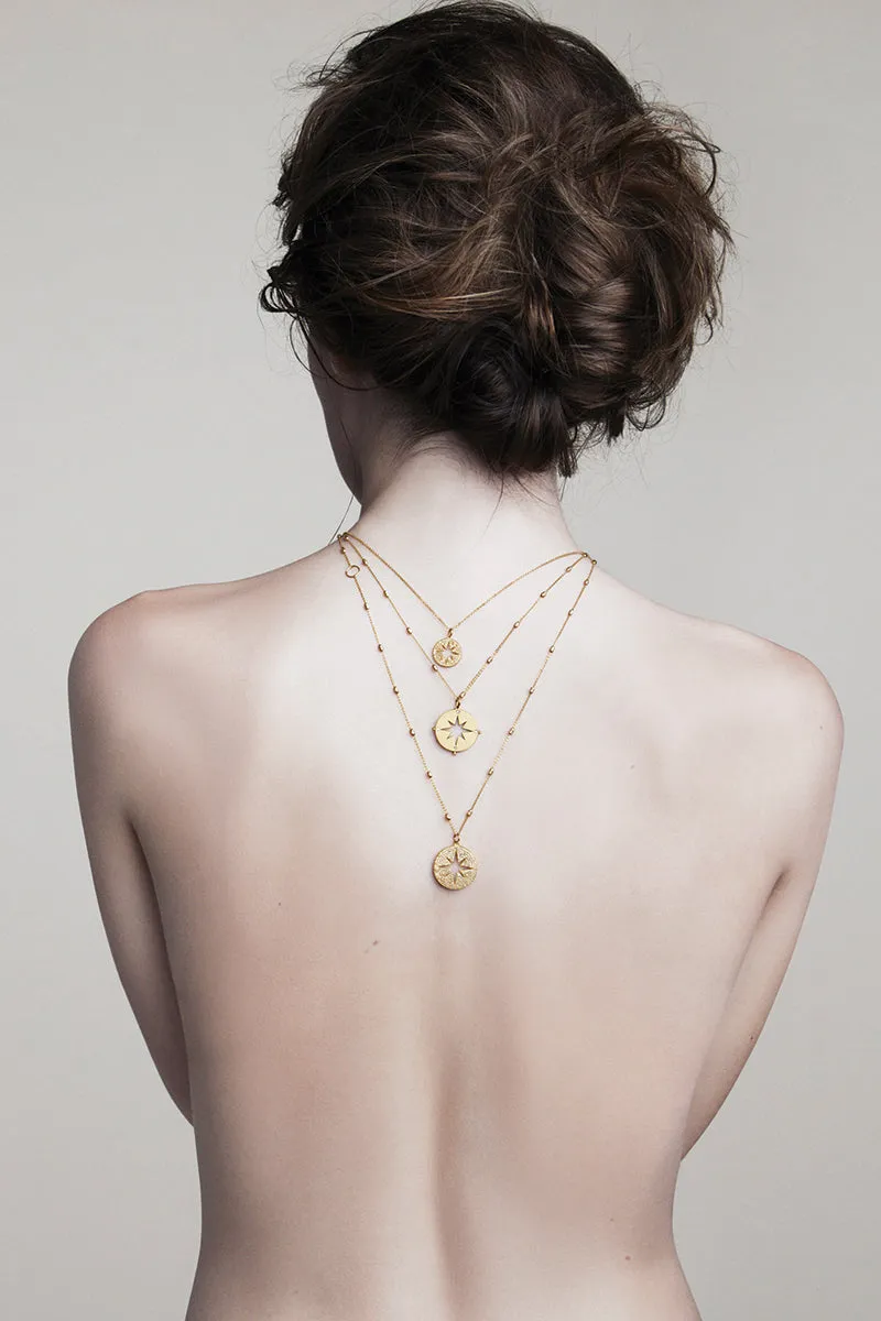 Pavé Diamond Small Compass Necklace in Yellow Gold