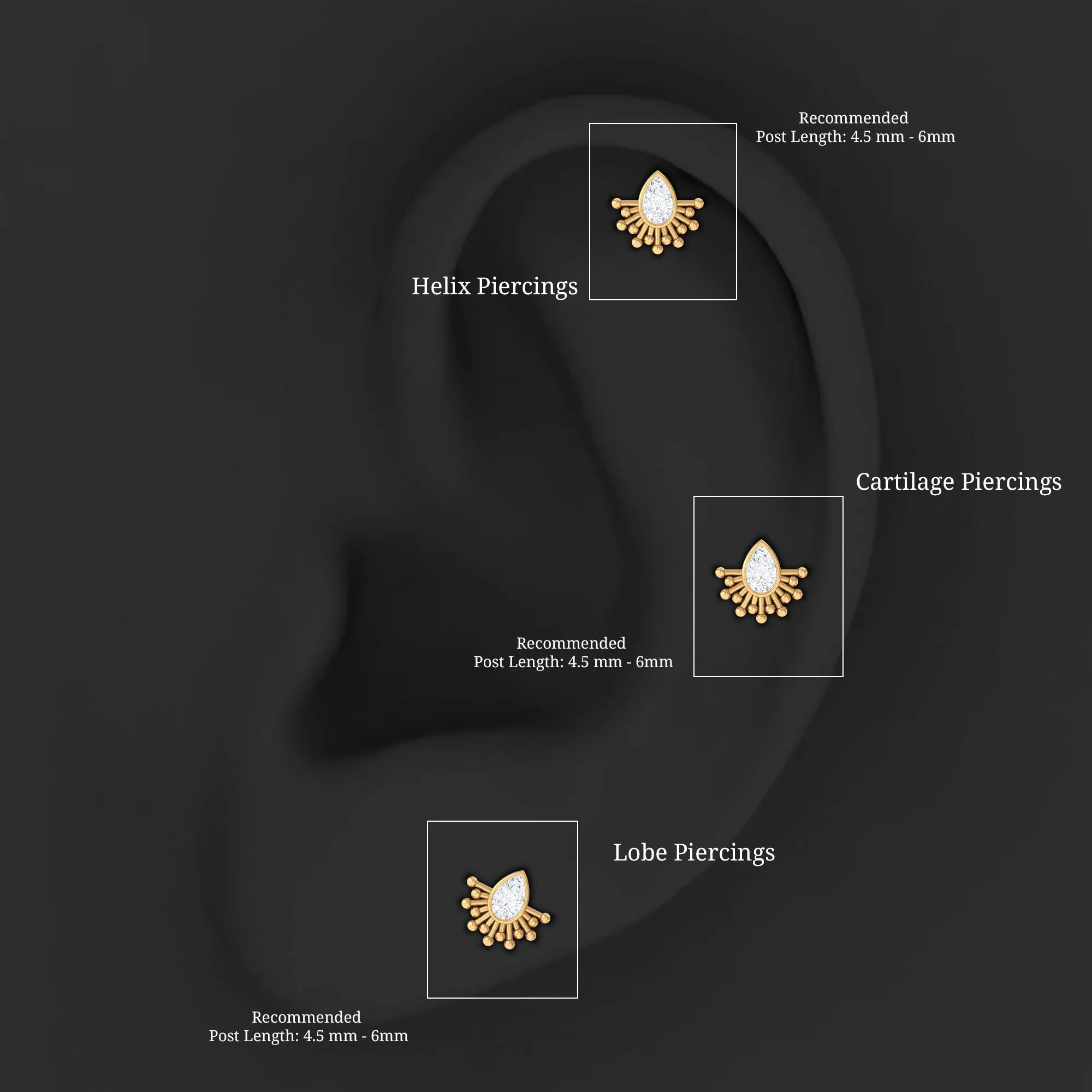 Pear Shape Moissanite Solitaire Gothic Cartilage Earring