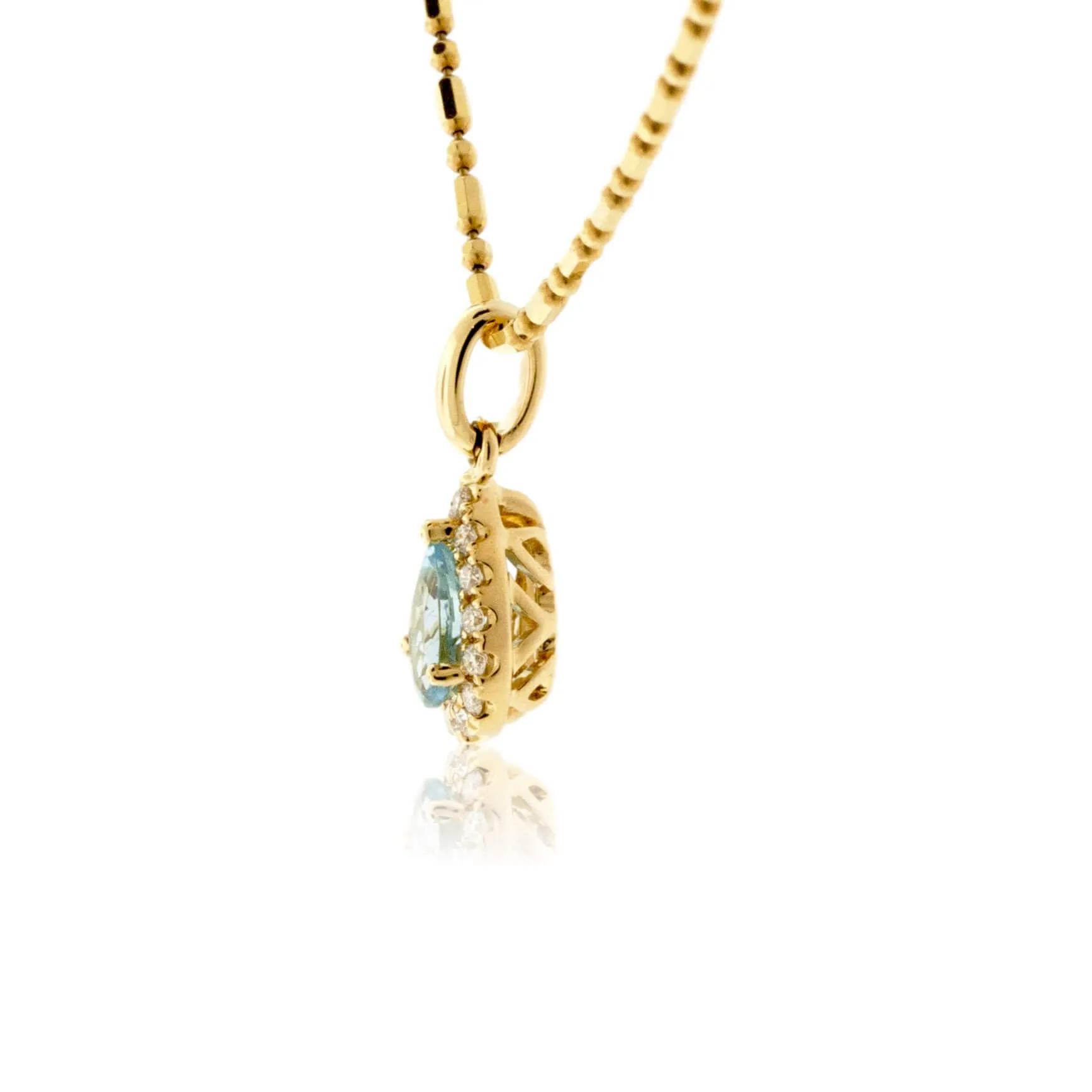 Pear Shaped Aquamarine & Diamond Halo Pendant