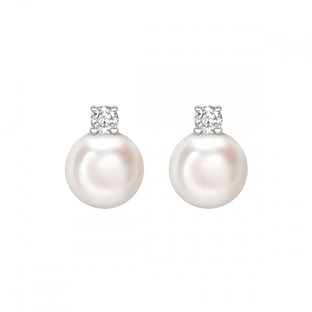 Pearl & Diamond Stud Earrings - White Gold - A0211-WG