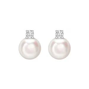 Pearl & Diamond Stud Earrings - White Gold - A0211-WG