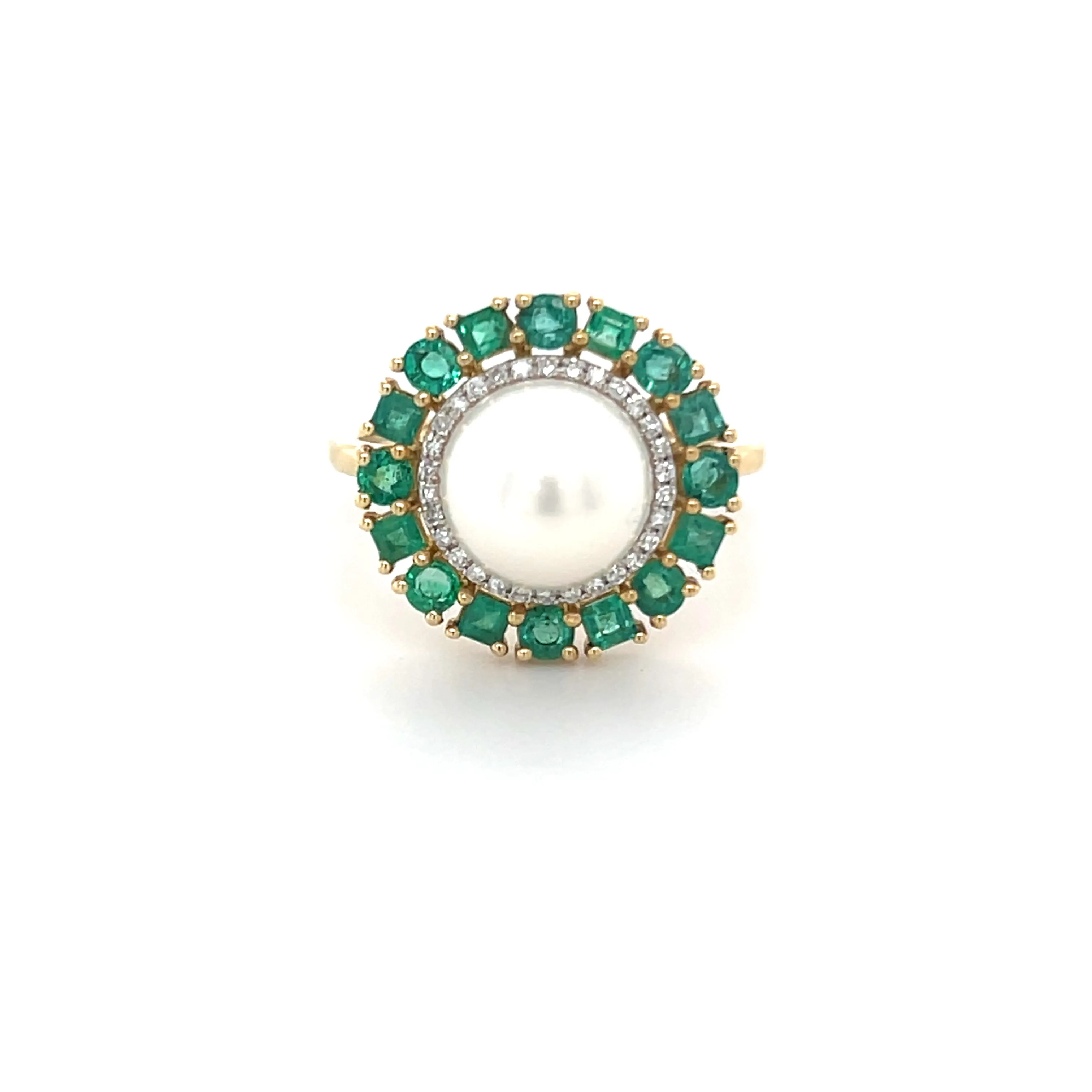 Pearl Center Emerald Halo Cocktail Ring