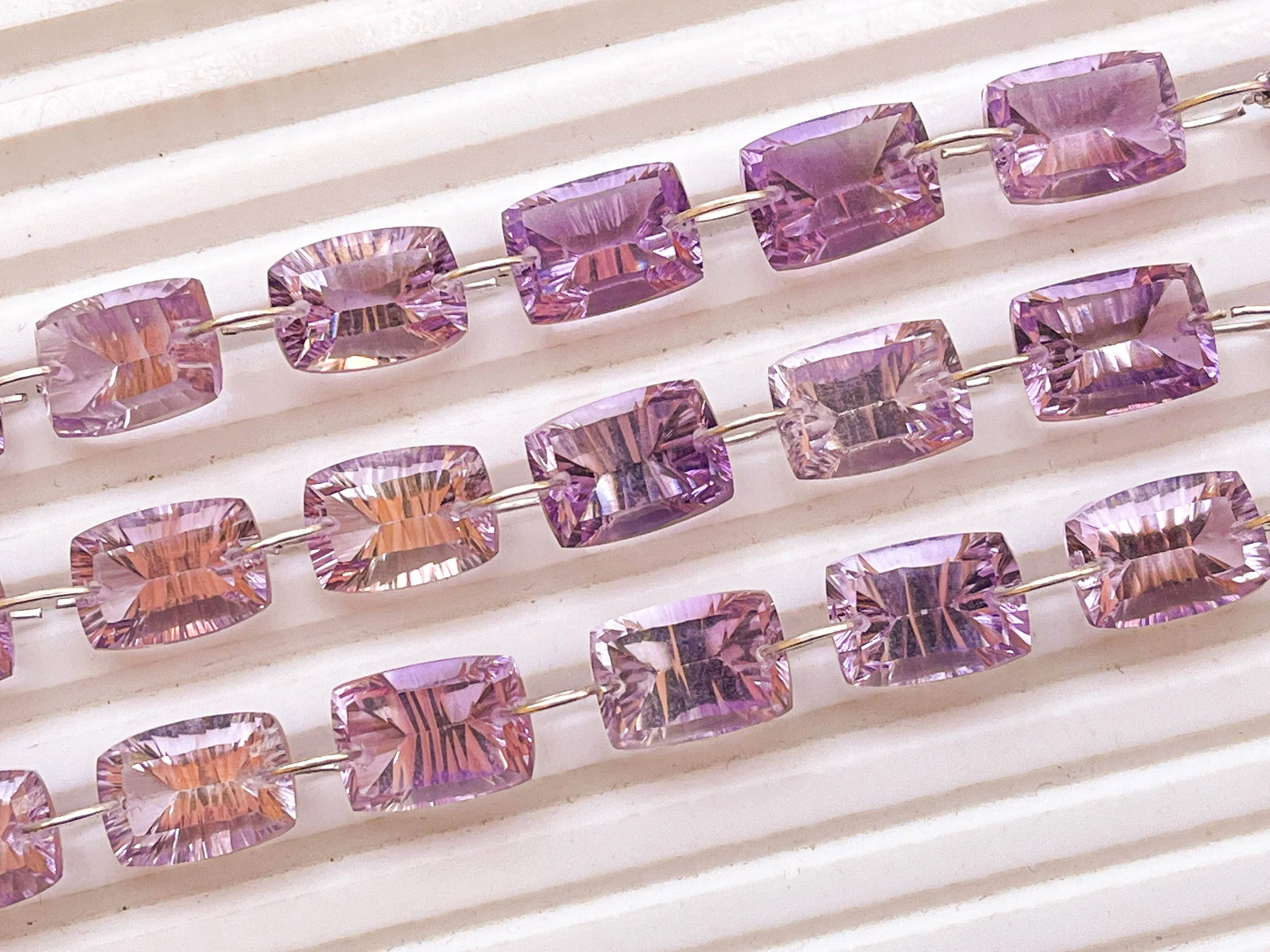 Pink Amethyst Cushion shape Concave Cut Double Drill Beads