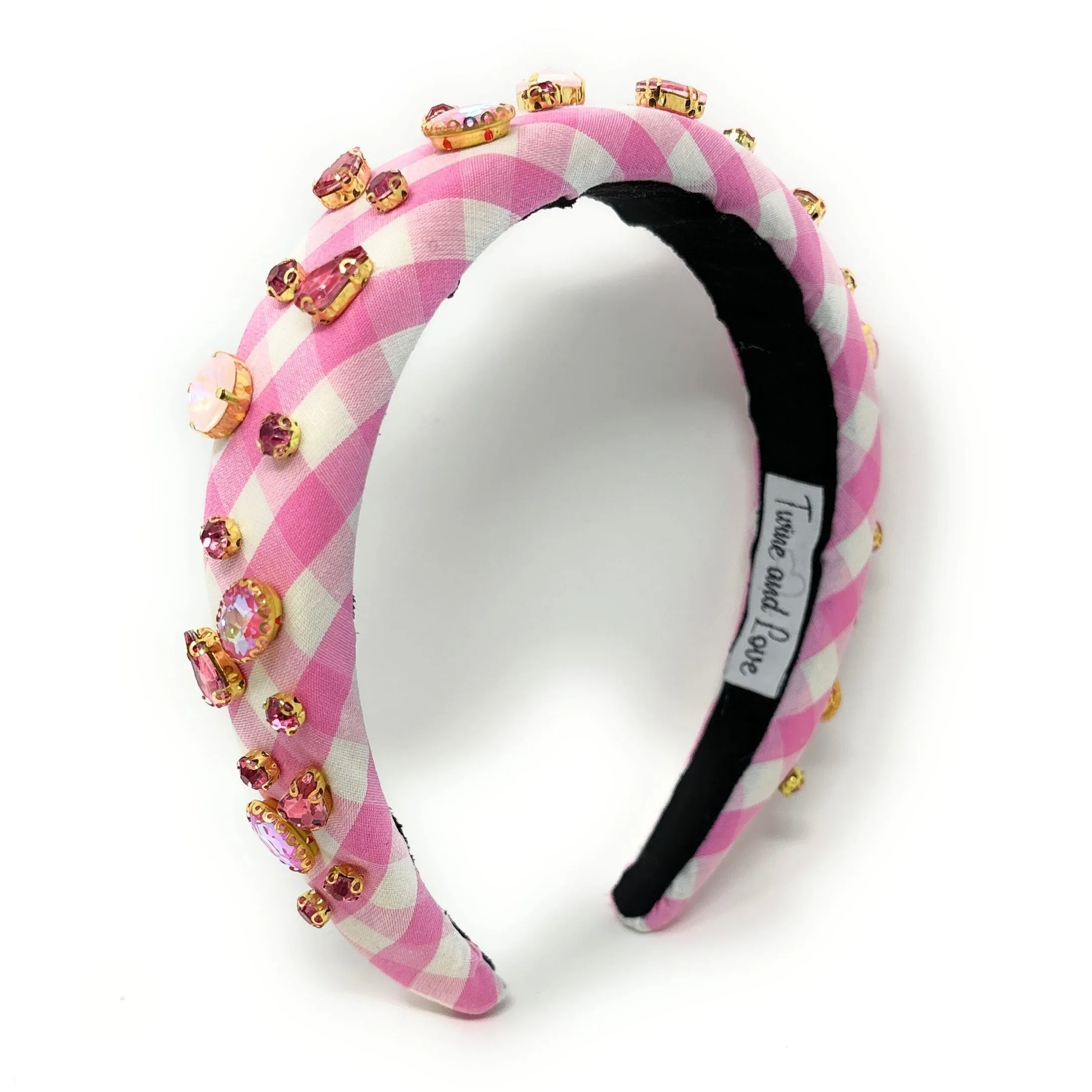 Pink Gingham Padded Headband