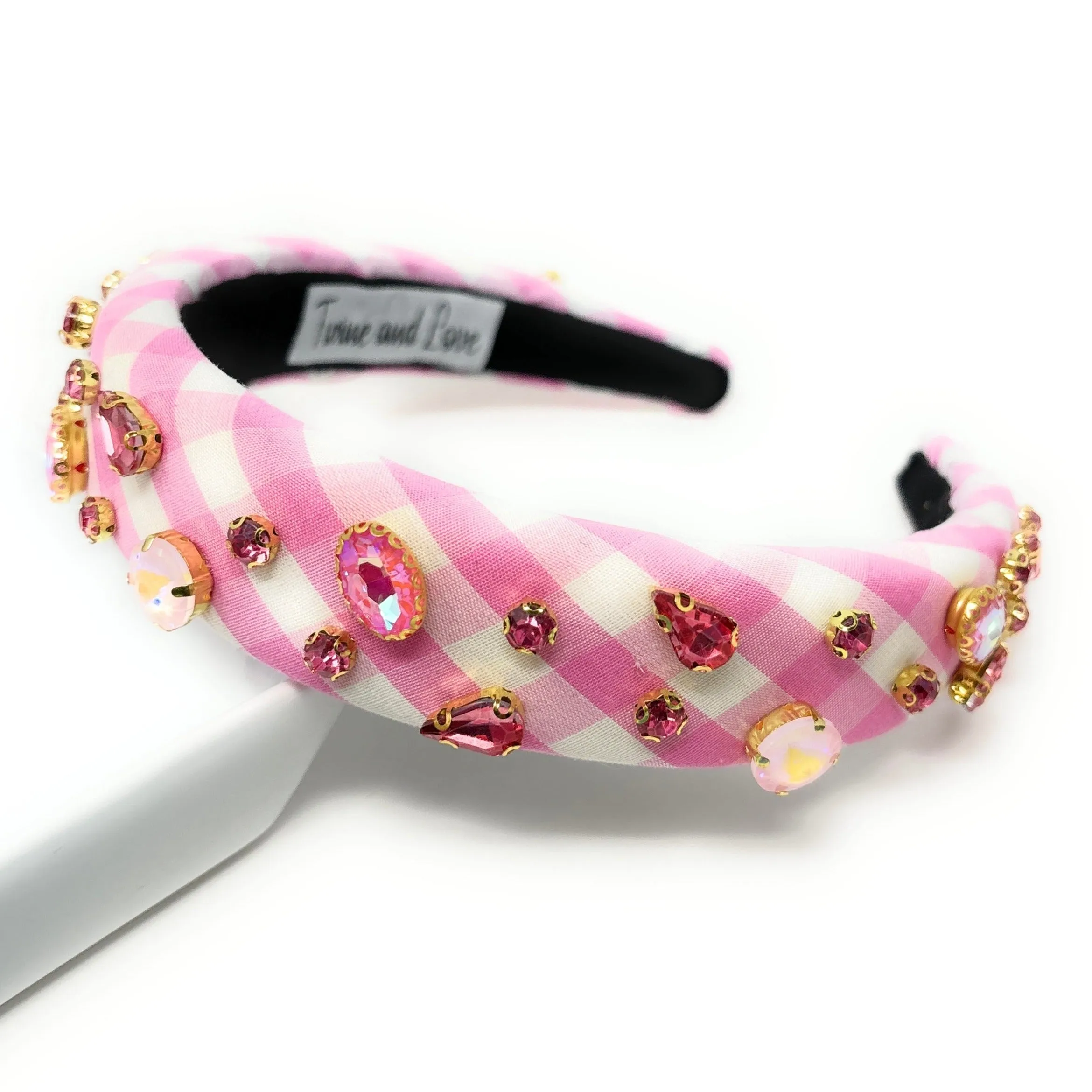Pink Gingham Padded Headband