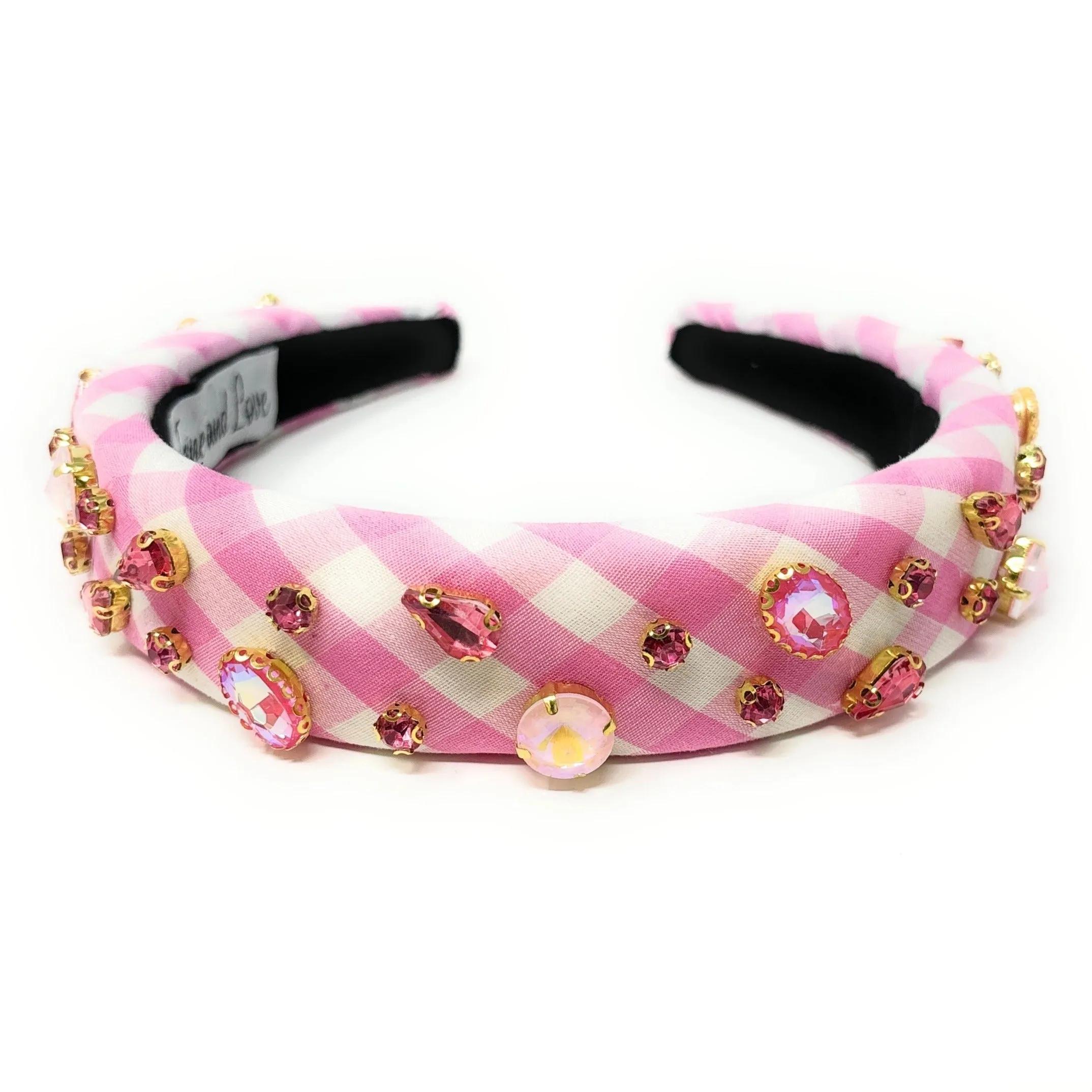 Pink Gingham Padded Headband