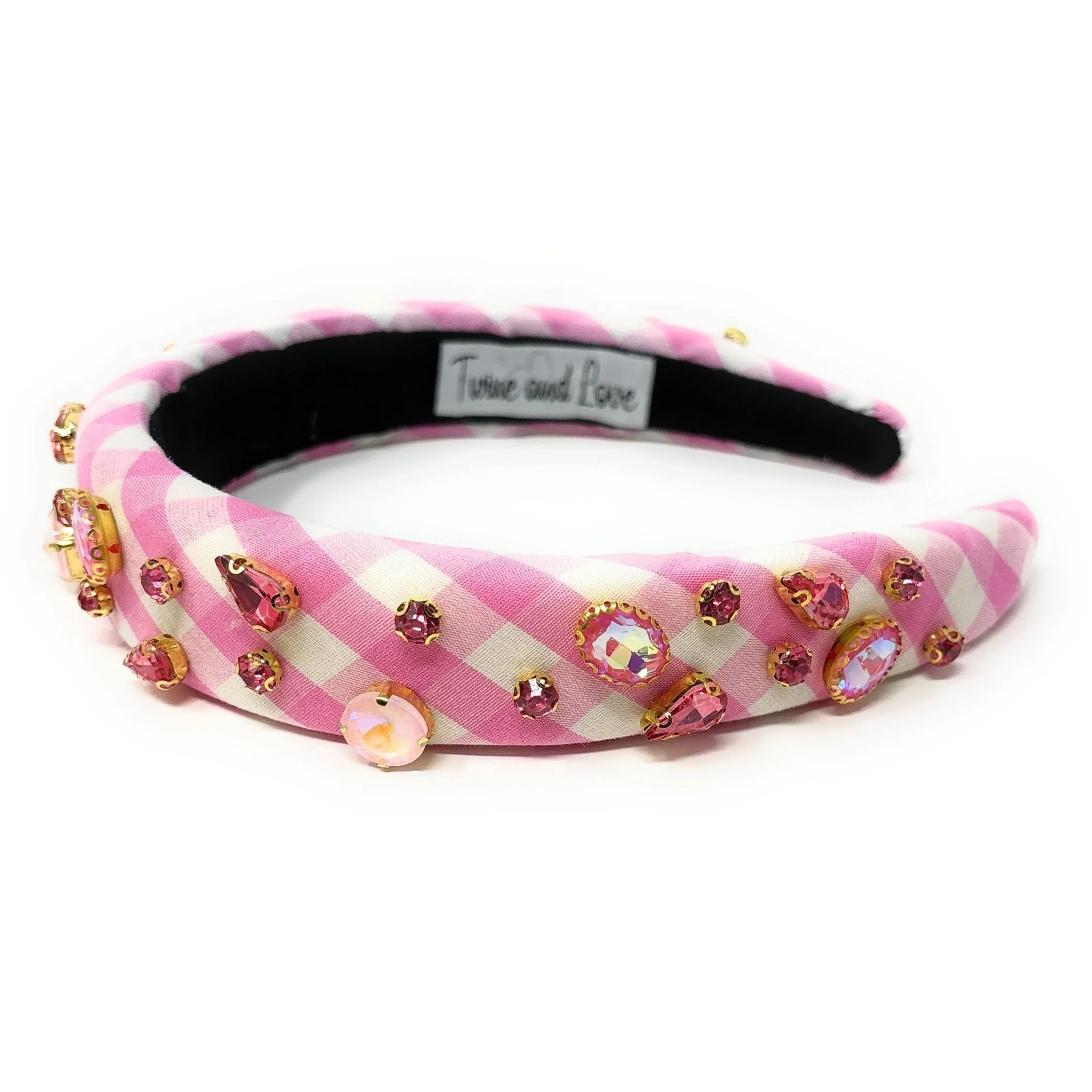 Pink Gingham Padded Headband