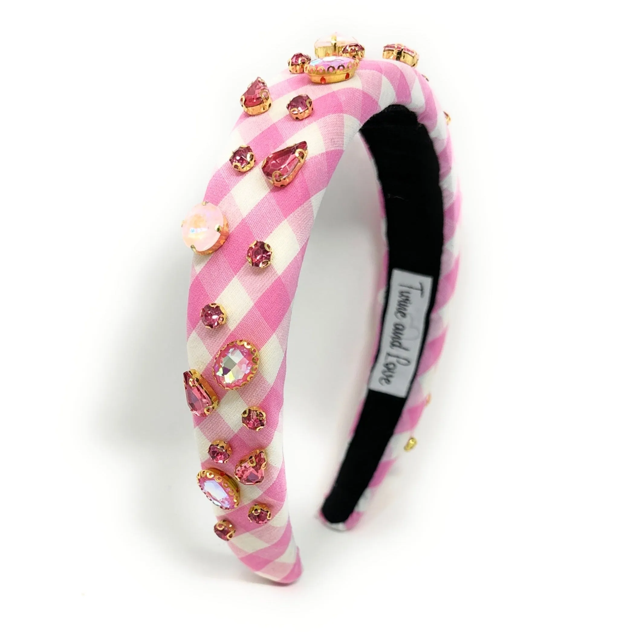 Pink Gingham Padded Headband