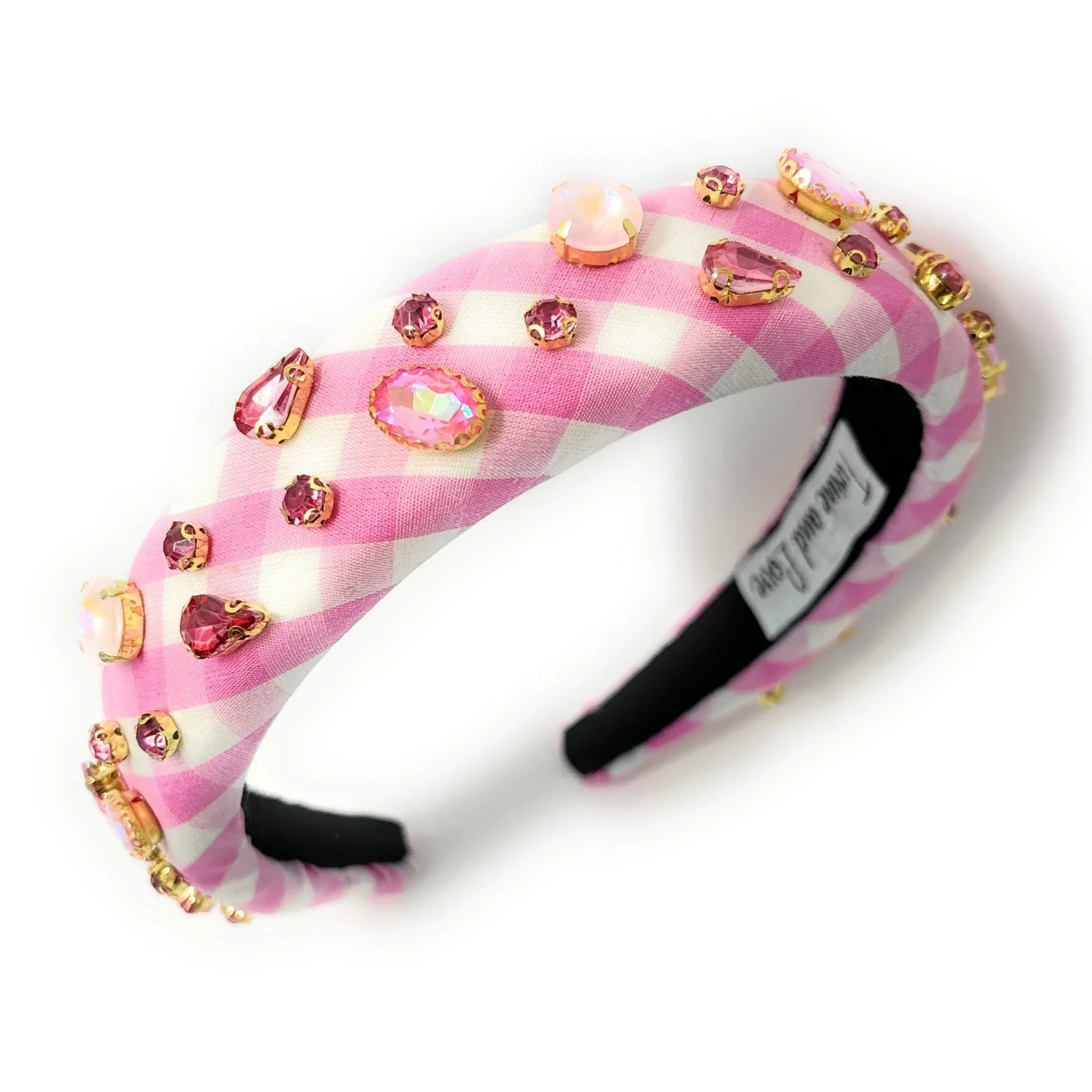 Pink Gingham Padded Headband