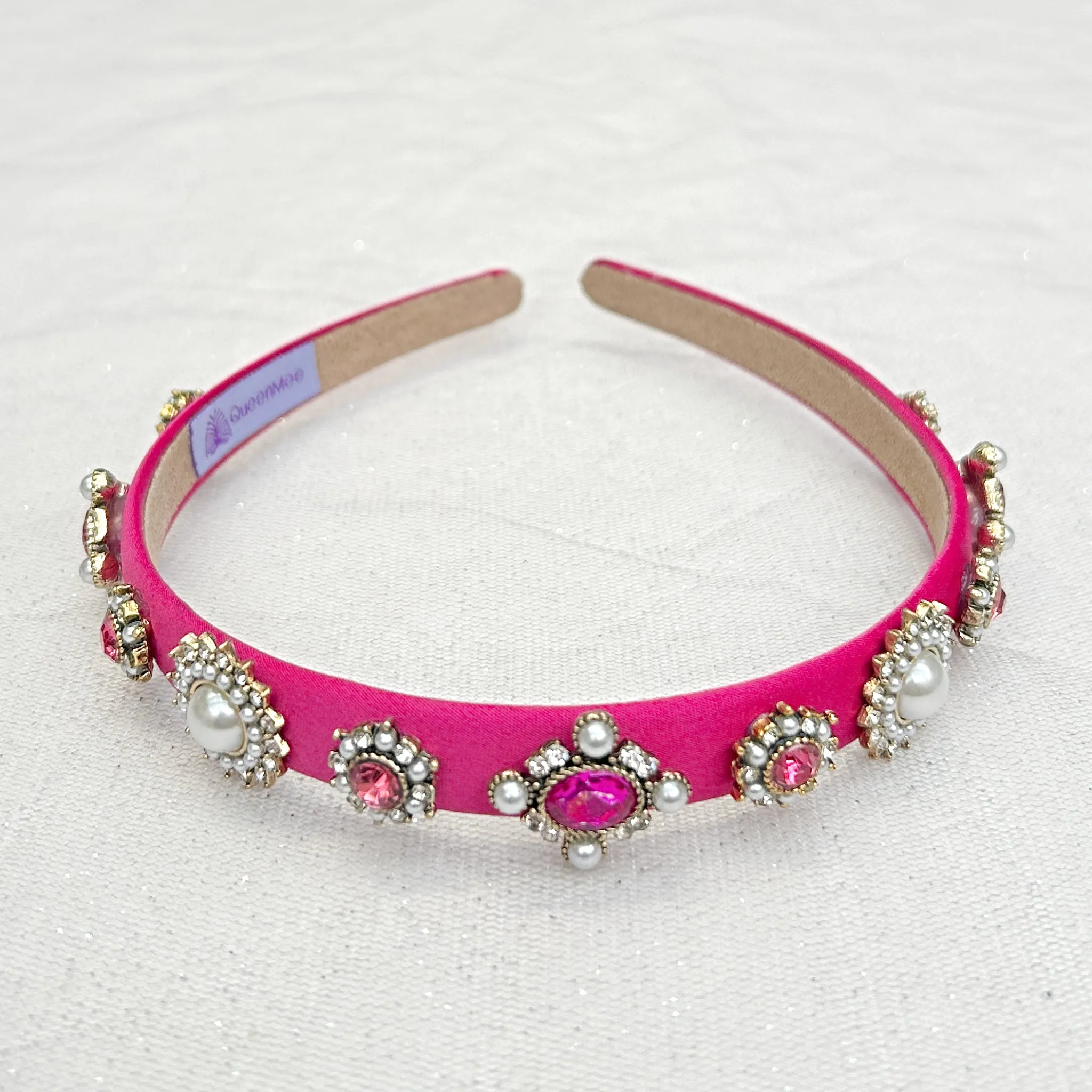 Pink Headband Fuchsia Hair Band Thin Hair Band with Pearls and Jewels