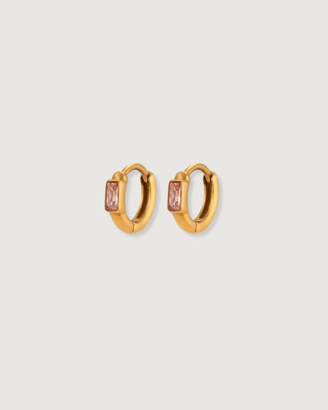 PINK ZIRCON HUGGIE HOOP EARRINGS SET 18K GOLD PVD