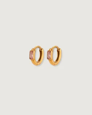 PINK ZIRCON HUGGIE HOOP EARRINGS SET 18K GOLD PVD