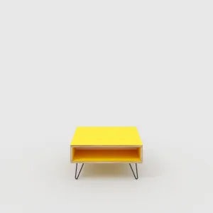 Plywood Coffee Table with Box Storage and Black Hairpin Legs - Formica Chrome Yellow - 800(w) x 800(d) x 400(h)