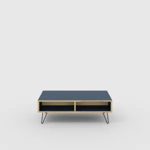Plywood Coffee Table with Box Storage and Black Hairpin Legs - Formica Night Sea Blue - 1200(w) x 600(d) x 400(h)