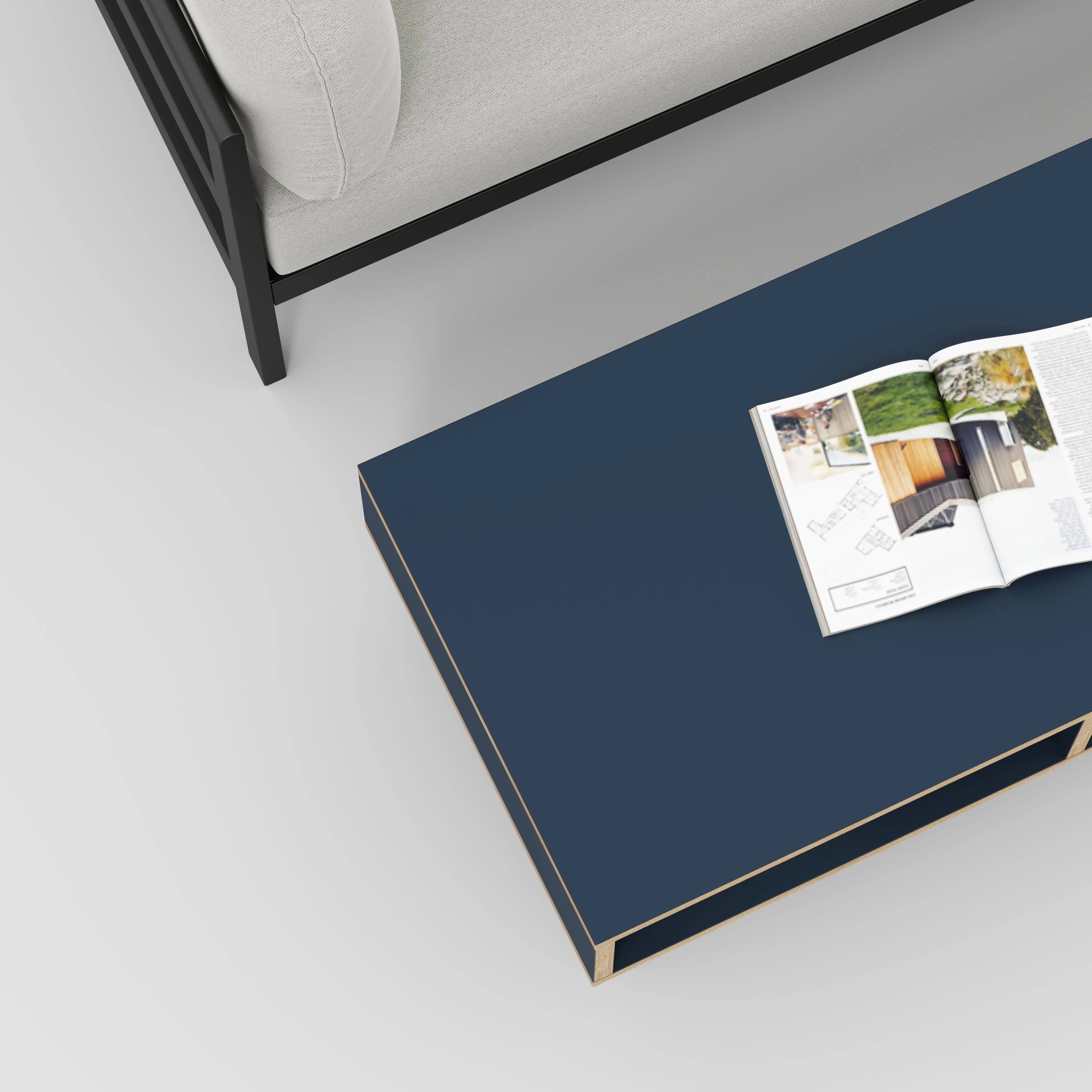 Plywood Coffee Table with Box Storage and Black Hairpin Legs - Formica Night Sea Blue - 1200(w) x 600(d) x 400(h)