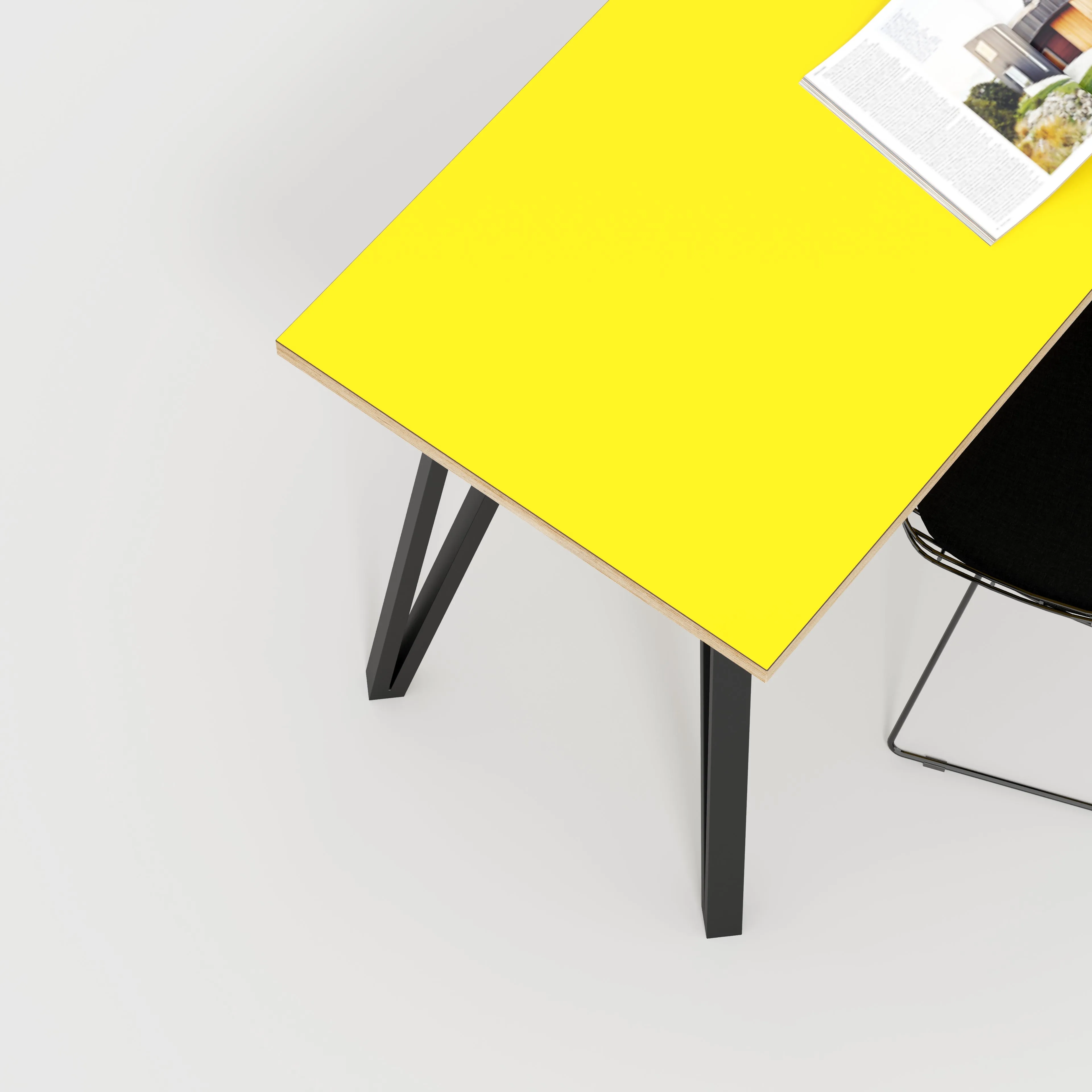 Plywood Desk with Black Box Hairpin Legs - Formica Chrome Yellow - 1200(w) x 600(d) x 735(h)