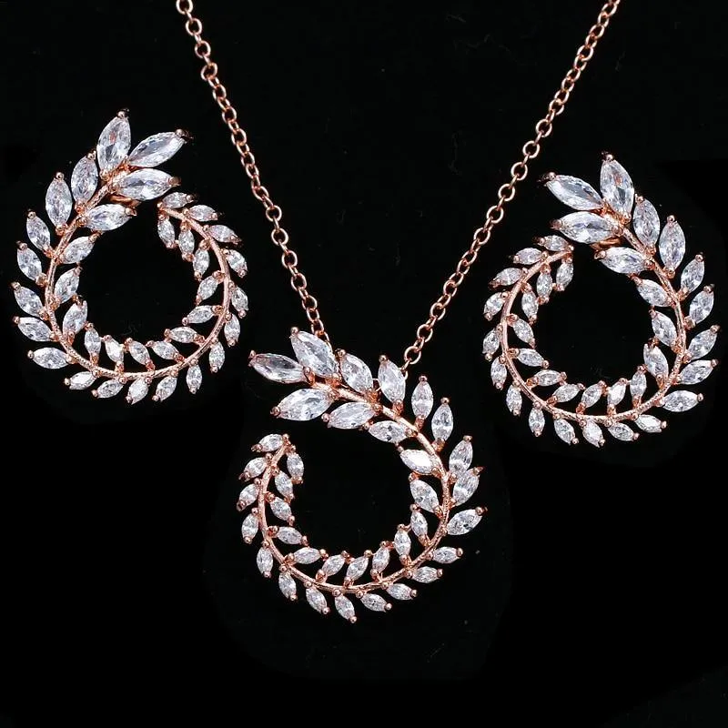 Pretty Pendant Necklace And Earrings Jewelry Sparkling AAA  Quality CZ Stone Jewelry Set