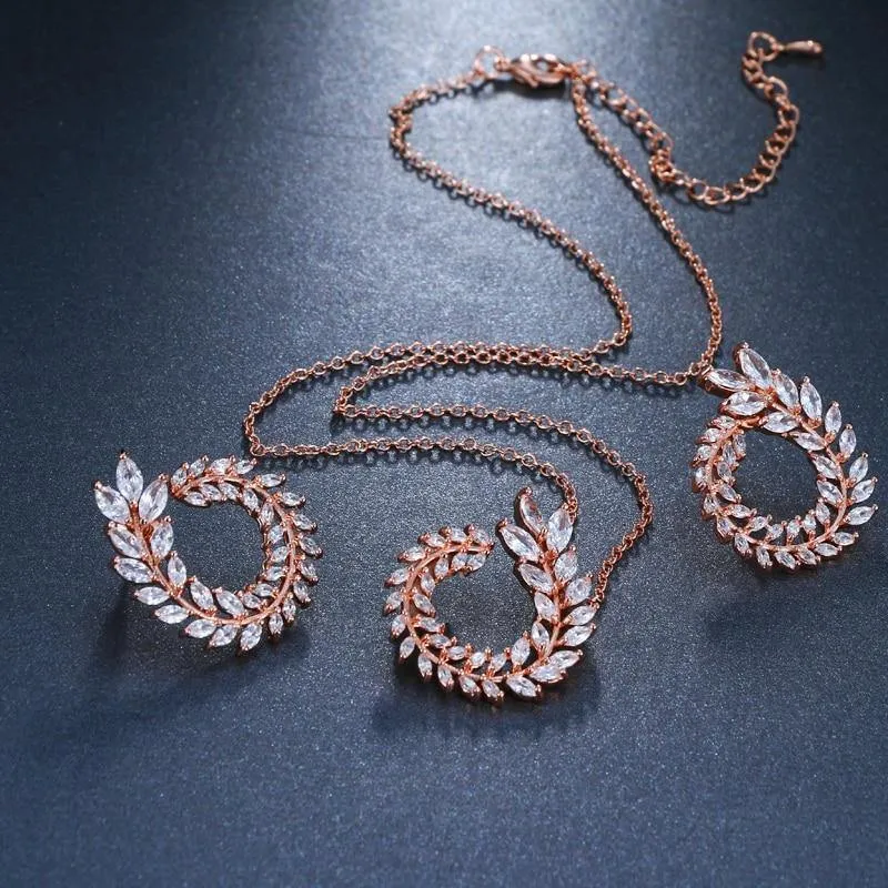 Pretty Pendant Necklace And Earrings Jewelry Sparkling AAA  Quality CZ Stone Jewelry Set