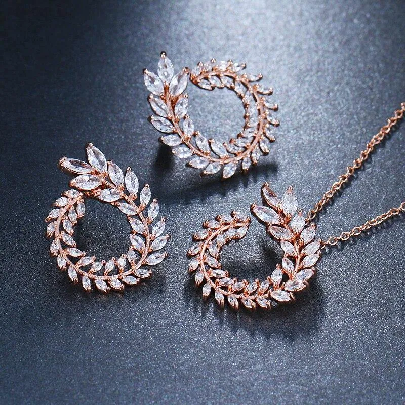 Pretty Pendant Necklace And Earrings Jewelry Sparkling AAA  Quality CZ Stone Jewelry Set