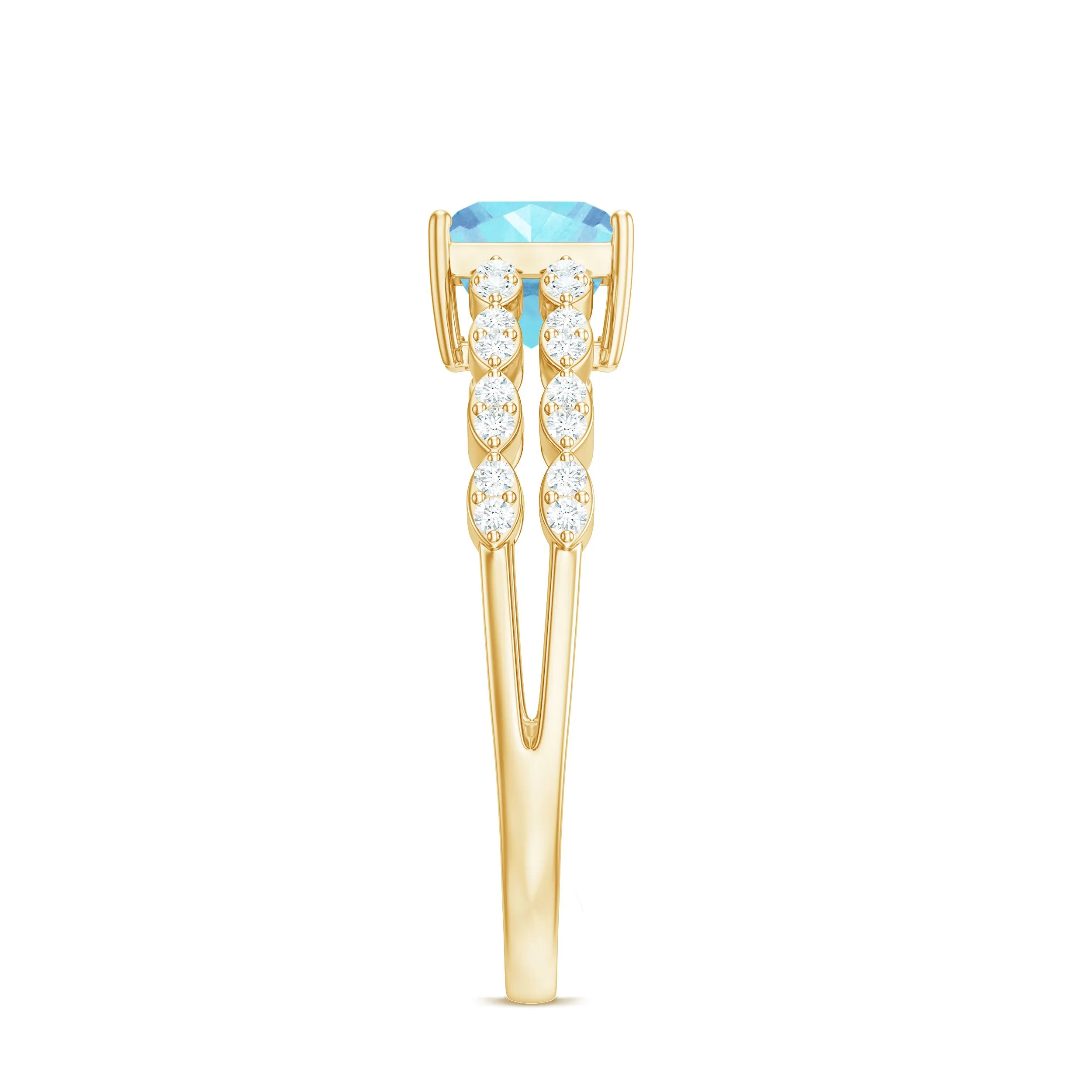 Princess Cut Aquamarine Solitaire Double Band Ring with Diamond