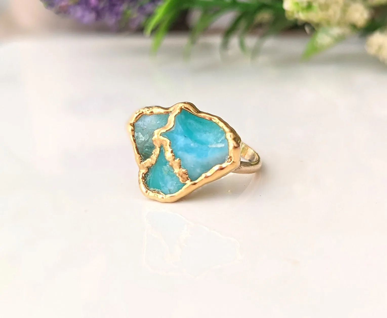 Raw Peruvian Opal Kintsugi ring