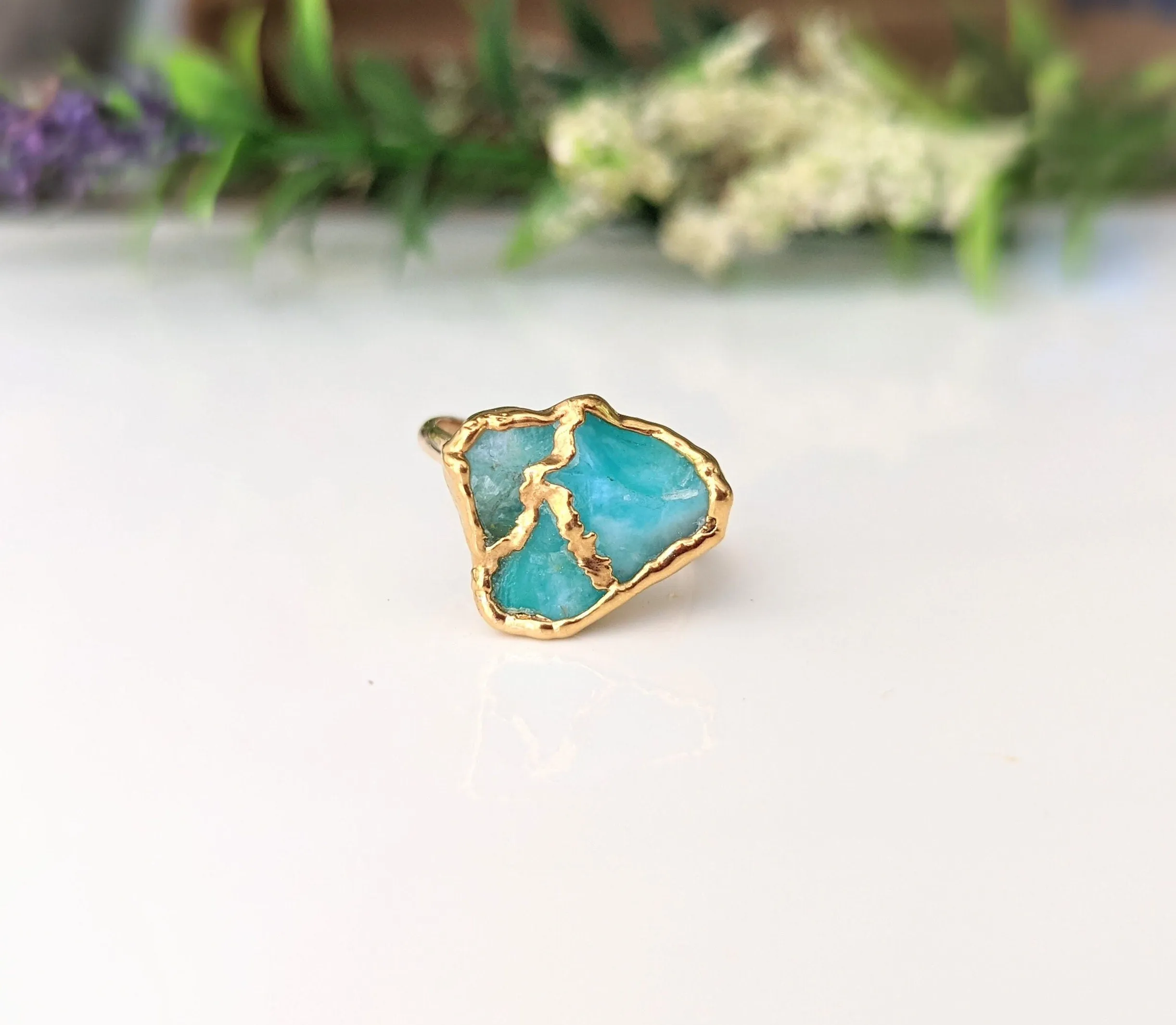 Raw Peruvian Opal Kintsugi ring