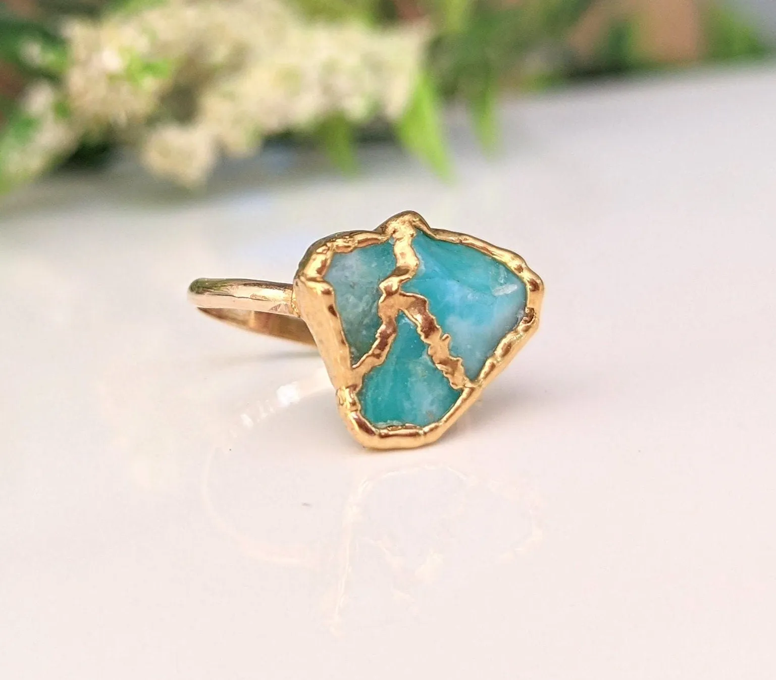Raw Peruvian Opal Kintsugi ring