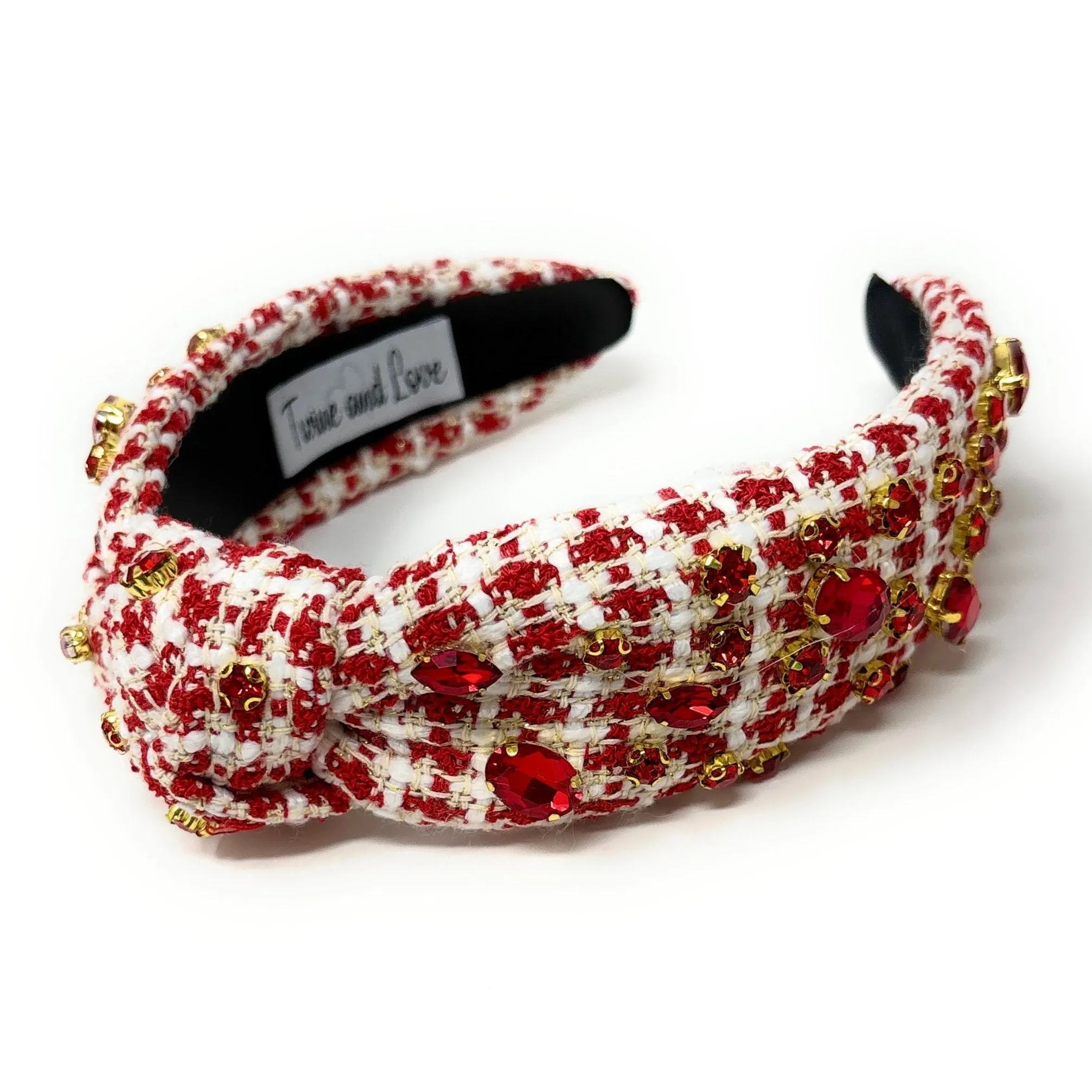 Red Tweed Jeweled Knot Headband